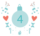 Illustration of a Christmas bauble with the number 4 on it