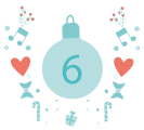 Illustration of a Christmas bauble with the number 6 on it