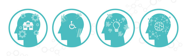 Icons of 4 heads with different thoughts