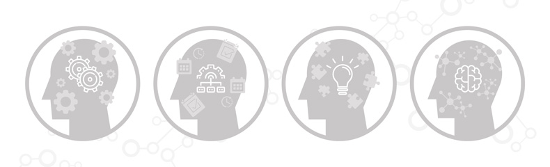 Icons of 4 heads with individual icons