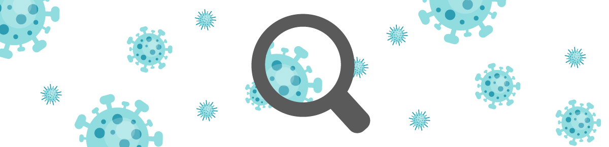 Banner of germs and a magnifying glass icons