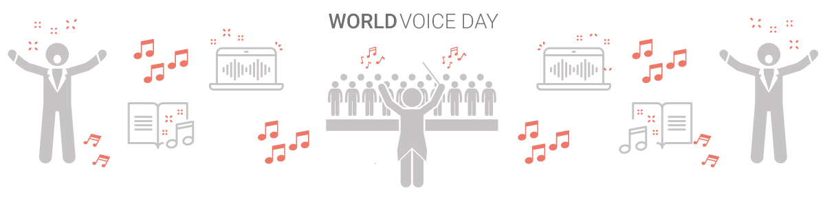 Illustration depicting people singing and musical notes