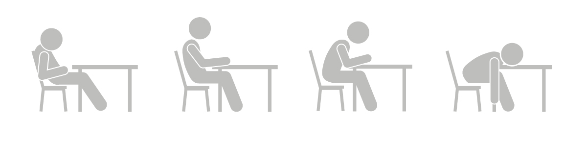 Banner of a stickperson slumping at a table, feeling fatigued